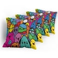 thumbnail image 5 of Ambesonne Indie Throw Pillow Cover 4 Pack, Colorful Doodle Monsters, 24", Multicolor, 5 of 7
