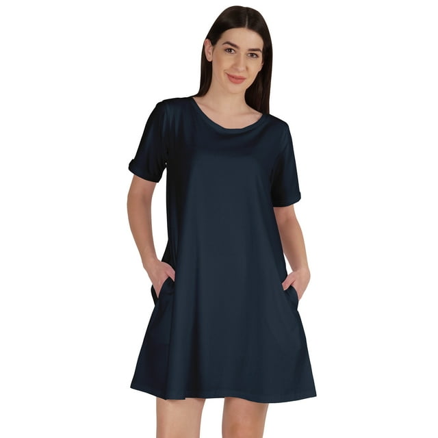 Inkmeso Robe Swing avec Poches Tunique d'Été en Coton Robe T-Shirt pour Femmes