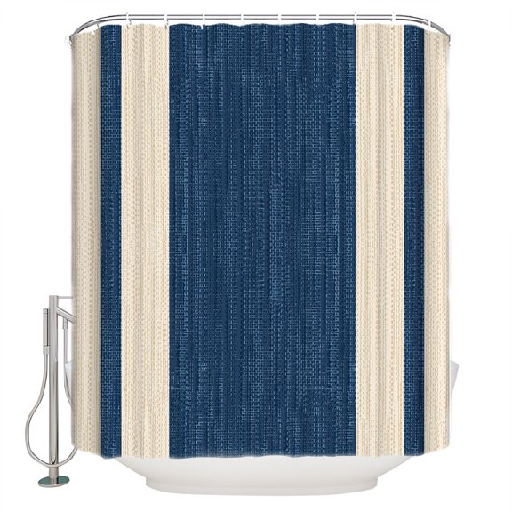 Navy Blue Stripes Bathroom Shower Curtains with 12 Hooks Polyester Waterproof Shower Curtain for Stalls and Bathtubs Geometric Modern Vintage Lines Minimalist Decorative Bathroom Curtain 72x78 Inches