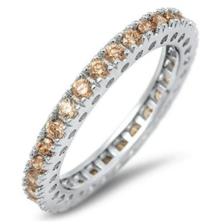 - CHOOSE YOUR COLOR Eternity Stackable Champagne Simulated CZ Promise Ring New .925 Sterling Silver