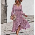 thumbnail image 3 of Vestido Largo Fluido Con Estampado De Flores, Vestido Largo Suave Y Transpirable Con Cintura Anudada Para La Oficina Para Mujer OTVIAP L rojo, 3 of 7