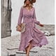 thumbnail image 1 of Vestido largo fluido con estampado de flores LYUMO Cuello en V Mangas Largas Para mujer, 1 of 7