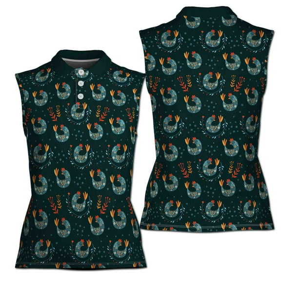 Funny Cute Floral Folk Bird Pattern Golf Women Sleeveless Polo XS-4XL