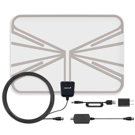 60 Miles HDTV Antenna, Fosmon Indoor Ultra Thin HDTV Antenna with Built-in Amplifier Signal Booster and High Signal Capture of 16.4ft Coaxial Cable
