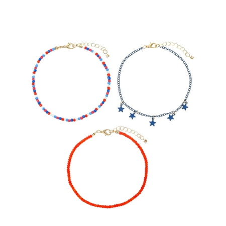 Way to Celebrate Americana Patriotic Beaded Anklet Set