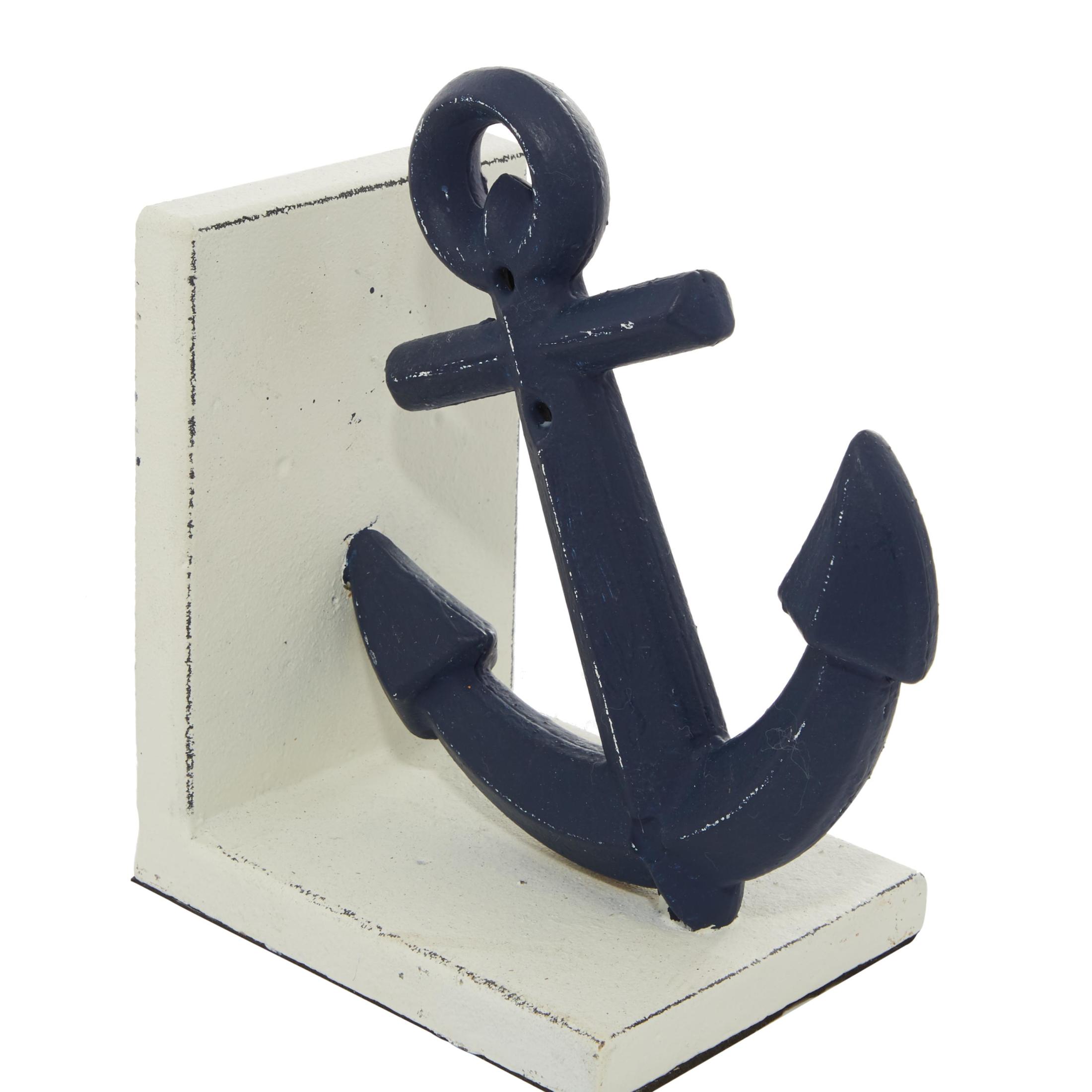 DecMode 6" Anchor Ship Wheel Blue Metal Bookends (Set of 2)