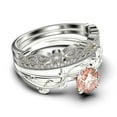 thumbnail image 2 of Vine Leaf Ring, Boho & hippie 2.00 Carat Round Cut Morganite And Diamond Moissanite Engagement Ring, Wedding Ring in 925 Sterling Silver With 18k White Gold Plating, Gift, Trio Set, Matching Band, 2 of 4