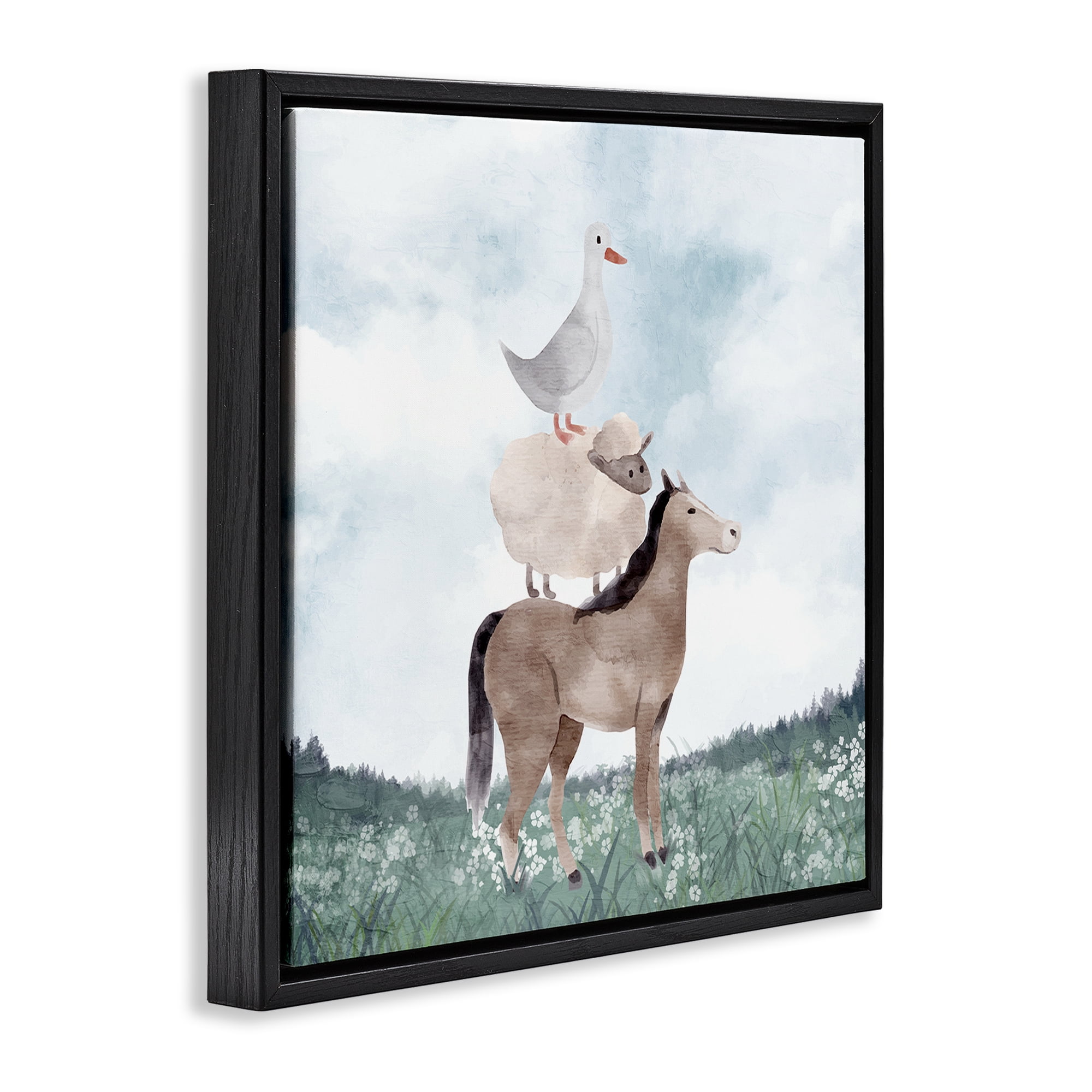 Stupell Industries Muted Blue Sky Farm Black Framed Floater Canvas Wall Art, design by Kim Allen