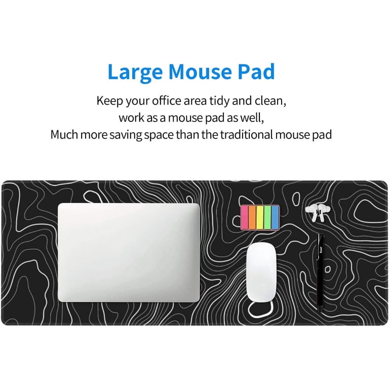 Topographic Map Large Gaming Mouse Pad, Extended Big Keyboard Cool Mouse Mat, Long Computer Gaming Black Mousepad For Home Office Work Desk Stitched Eges Non-Slip Base Mouse Pads Mat XL