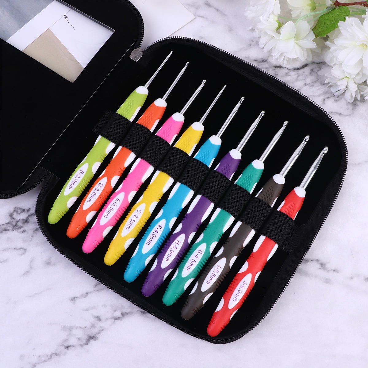 Minkissy Small Crochet Hooks 9Pcs Black Tpr Plastic Handle Ergonomic For Knitting Tools