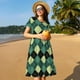 thumbnail image 4 of Fotbe Green Squares Vestido Largo de Moda para Mujer, Vestido Tipo Camiseta con Manga Corta y Estilo Casual a Rayas y Bloques de Color, 4 of 6