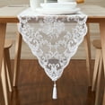 thumbnail image 4 of Warm Home Designs 14 x 36 White Lace Table Runner with Rose Design & 2 Attached Tassels. MTR White 36, 4 of 6