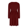 thumbnail image 4 of miqiqism Women Vintage Dresses Comfy Long Sleeves Puff Dress Trendy A Line Pullover Skirts Juniors Fashion Slim Fit Crew Neck Dress Juniors Solid Pleated Costume,Wine,XX-Large, 4 of 5
