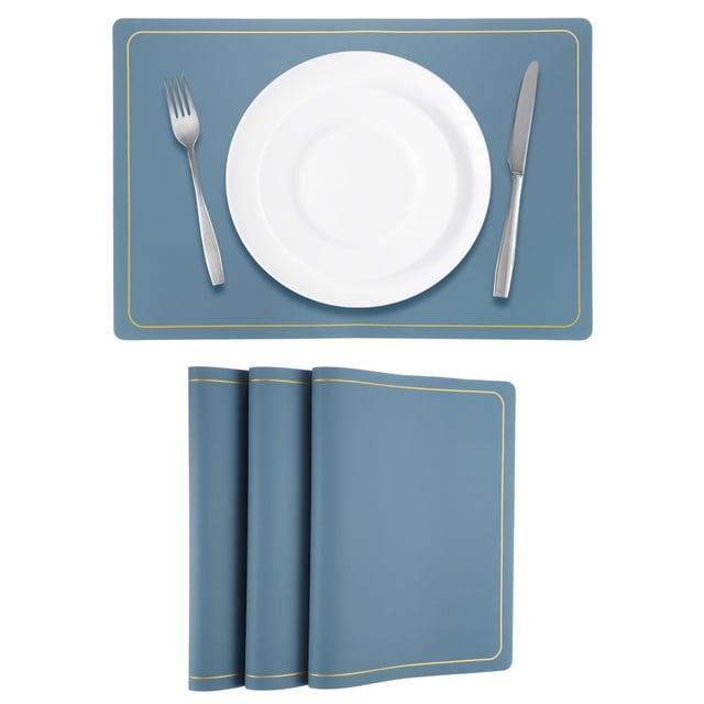 4 Pcs Manteles Individuales de Cuero Sintético para Mesa de Cena, Manteles Rectangulares Resistentes al Calor (Línea Dorada Azur)