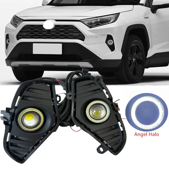 Upgrade LED COB Angel Eye DRL Fog Light & Wring Switch For Toyota RAV4 2019-2025