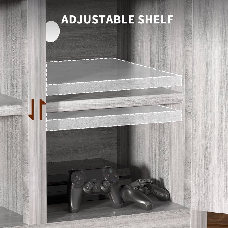 Homall Farmhouse TV Stand for 65 Inch TVs, Gray Wash Wood Entertainment Center with Storage Cabinet & Cable Management