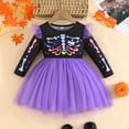 thumbnail image 5 of Halloween Dresses for Toddler Girls Colorful Skeleton Print Mesh Ruffles Long Sleeve Halloween Costumes For Toddler Girls Size 3-4T, 5 of 9