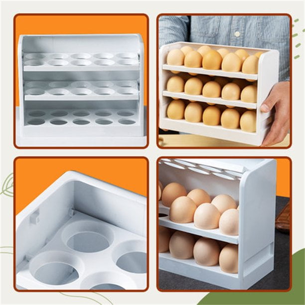 Petmoko Plastic Egg Holder for Refrigerator 3-Layer Flip Fridge Egg Tray Container, Kitchen Countertop Fresh Egg Storage Container 30 Grid, Size: Large, White