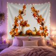 thumbnail image 2 of Pumpkins and Maple Leaves on a Wooden Shelf, Cozy Rustic for Nature Lovers, Harvest Still Life Decor, Thanksgiving Gift Tapestry Wall Hanging for Living Room and Bedroom, 2 of 7