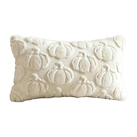 QLUEWX 20x12 Inch Fall Pumpkin Lumbar Pillow Cover, 3D Plush Embossed Rectangular Cushion Case, Thanksgiving Halloween Farmhouse Decor Pillowcase, Sofa Waist Throw Pillow Cover Without Insert