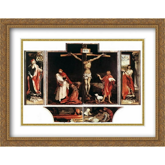 Isenheim Altarpiece (first view) 2x Matted 36x28 Large Gold Ornate Framed Art Print by Grunewald, Matthias