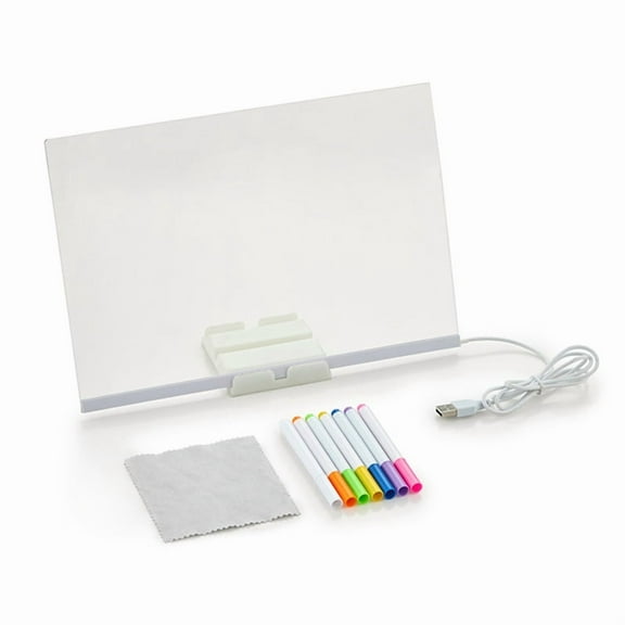 Light Up Acrylic Message Board Rewritable DIY Children'S Glowing Drawing Board Message Lamp with 7 Colorful Pens 15x15cm