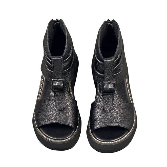 Xfvqtps Womens High Top Leather Sandals Zipper Back Peep Toe Boot Sandals for Women Black