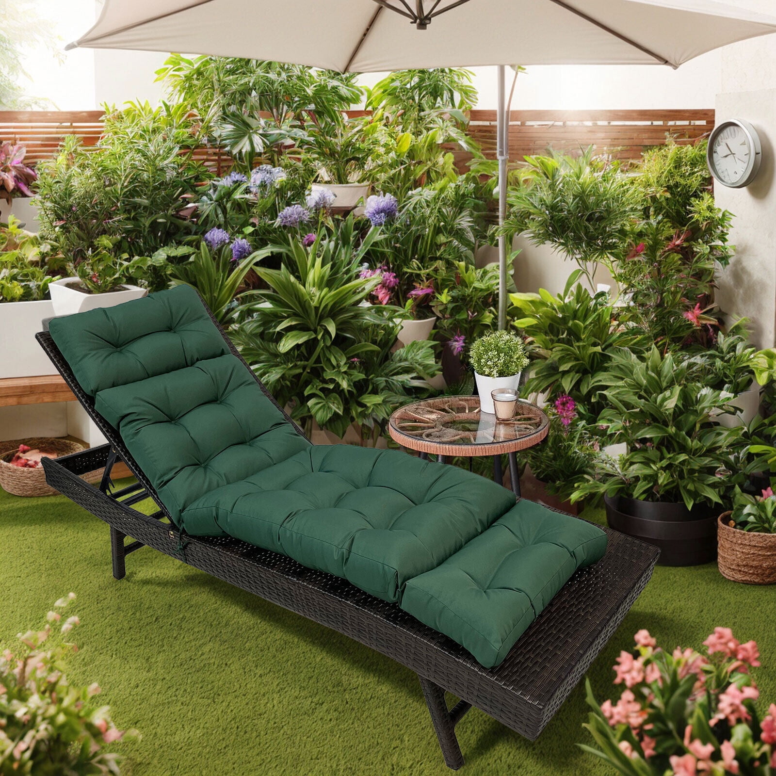 JIAN YA NA Lounge Chaise Chair Cushion Set of 2, Outdoor Indoor Seating Cushions Rocking Chair Padded with Ties (Dark Green)