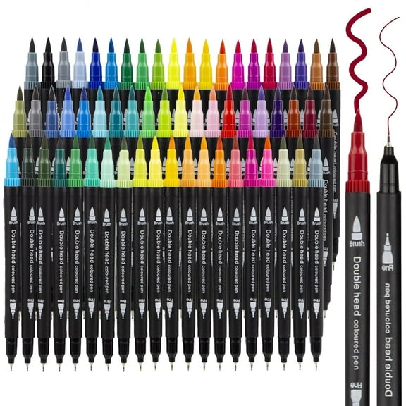 Banral 61 Colors Art Markers Set, Double Tip Brush Pens with Fine & Brush Tips for Adult Coloring, Sketching, Drawing and Painting