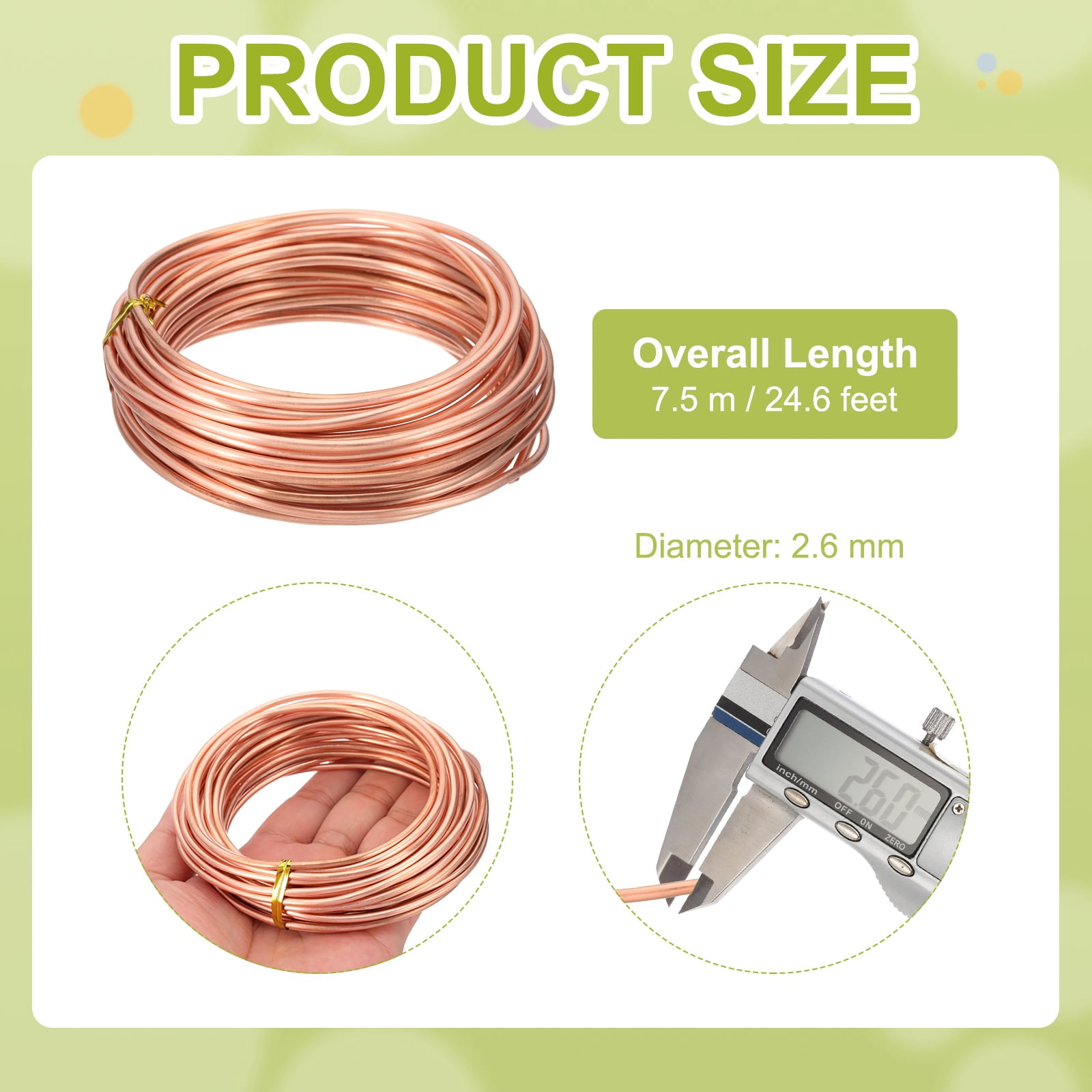 99.9% Pure Copper Wire for Jewelry Making, 10 Gauge (2.6mm) Copper Craft Wire 24.6 Feet