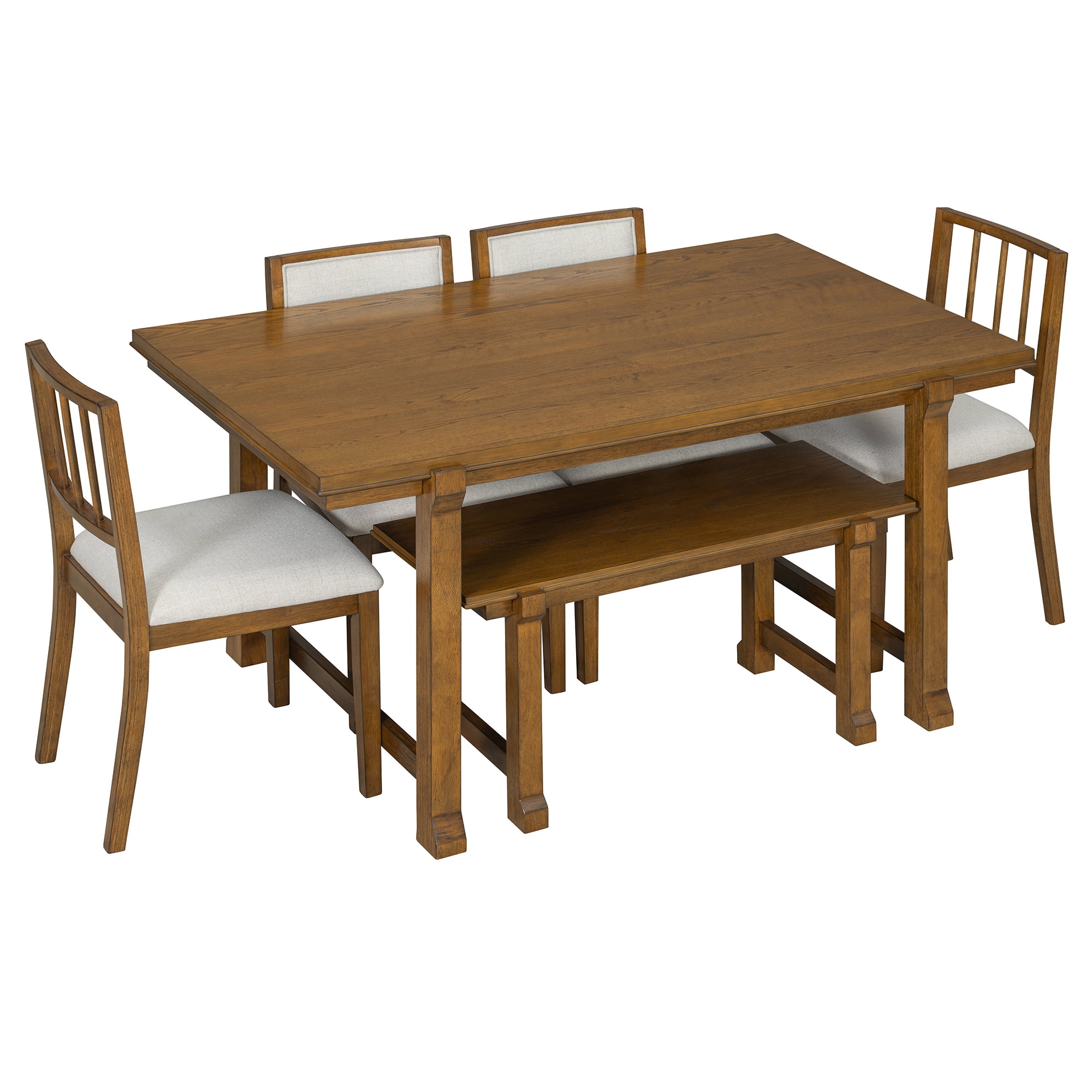 Euroco 6-Piece Farmhouse Dining Table Set for 6, 59.8" Space Saving Kitchen Table & Chairs Set with Wood Frame,Ideal for Kitchen & Dining Room, Restaurant,Walnut