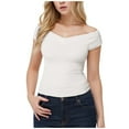 thumbnail image 2 of Lixiuxyad Women's Fashion Solid Color V Neck Sweater Bm Top T Shirt Summer Tee Shirts,White XS, 2 of 6