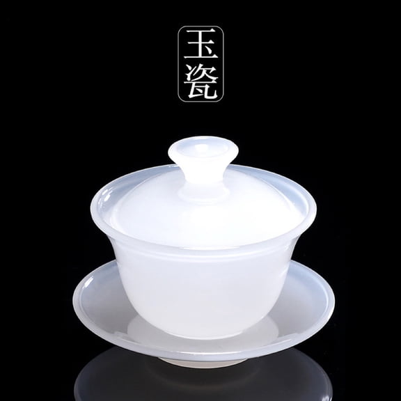 Ligou Tea Set Jade Porcelain Covered Bowl - Initial Release Glaze Teacup & Saucer Sets