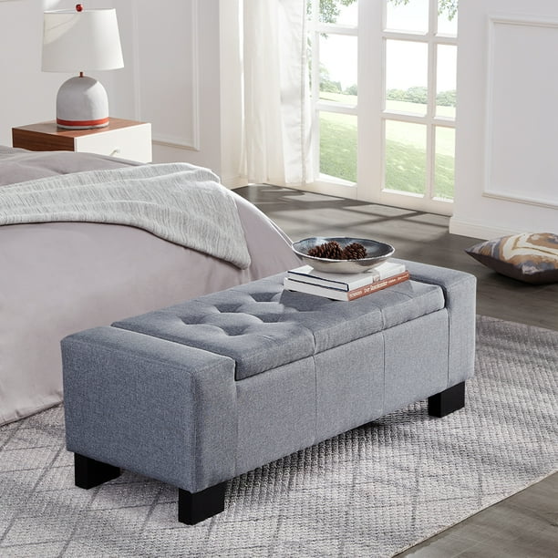 Belleze 51 Storage Ottoman Bench Faux Leather Linen Large Rectangular Tufted Walmart Com Walmart Com