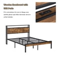 thumbnail image 5 of Bellemave Modern Industrial Queen Size Platform Bed with Storage Headboard and Charging Station Metal Bed Frame with Wooden Headboard and Footboard, No Box Spring Needed, Black and Brown, 5 of 10