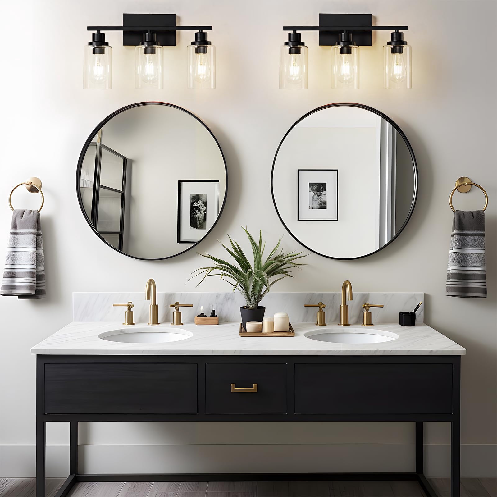 3 Light Bathroom Fixtures Black Vanity Over Mirror Modern Farmhouse Wall Lighting Sconces Rustic Industrial Lamp For  Bedroom Living Room E26 Socket With Glass Shade