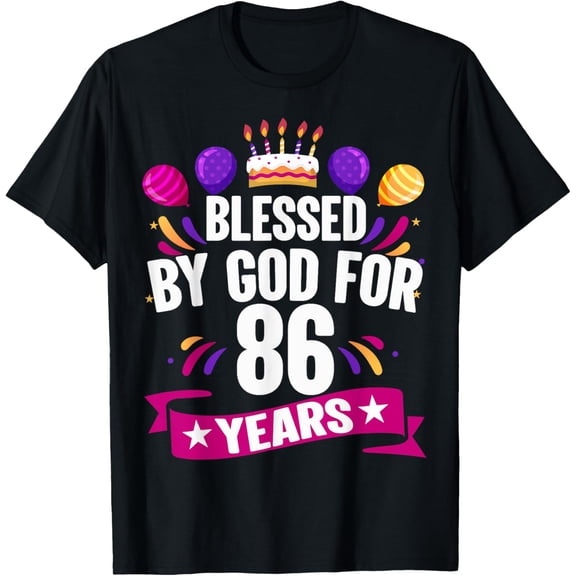 86th Blessed By God 86 Years Old Birthday Cake With Numbers T-Shirt