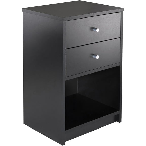 HLL wooden bedside table, side table, with two drawers, Black, 15.8 x 12.7 x 23.7 inches