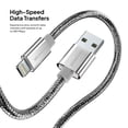 thumbnail image 4 of Powertek Luxe 6ft USB-A to Lightning Cable, Silver, Fast Charge & Sync, Metallic Mesh PVC Jacket, Durable Tangle-Free Design, 4 of 8