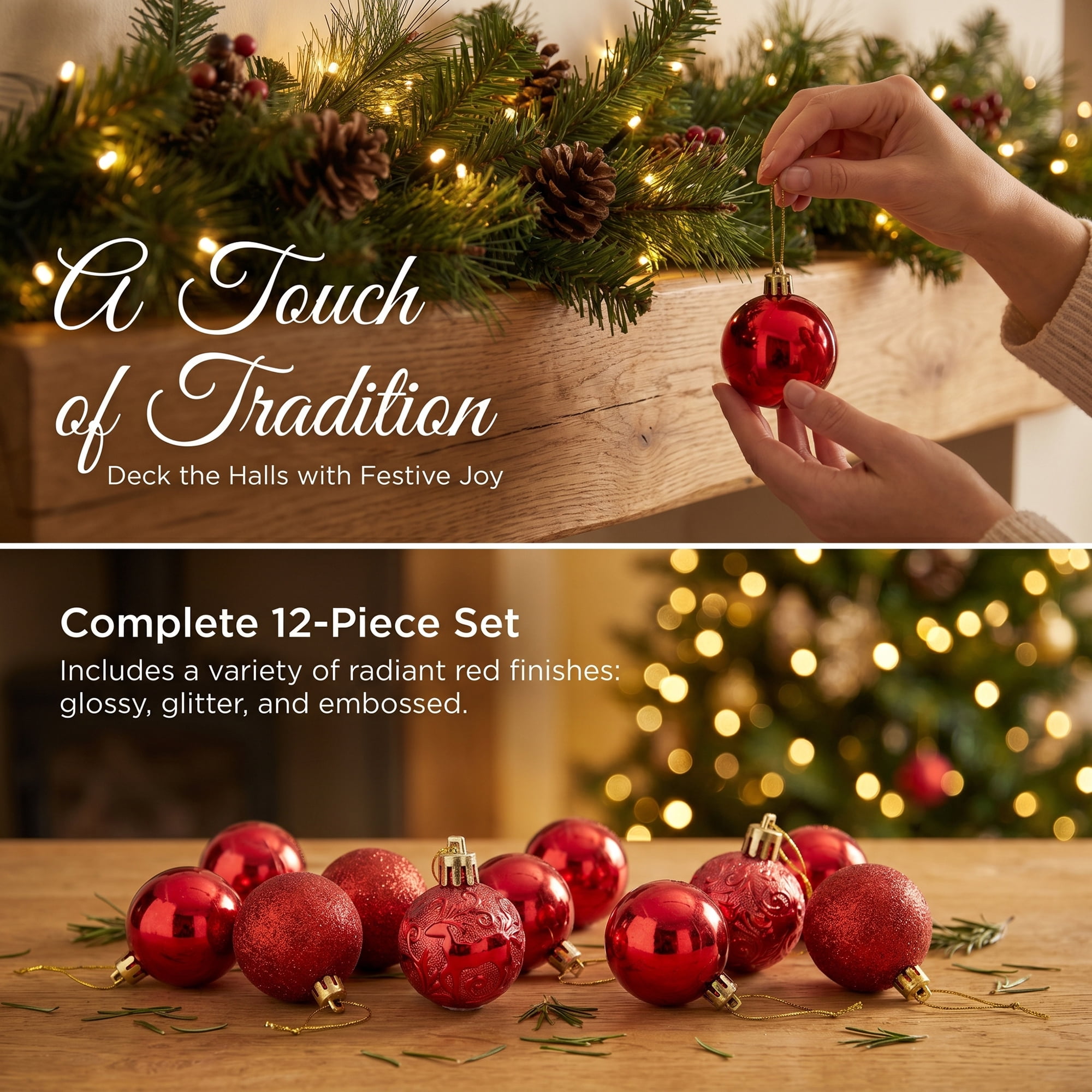 Unique Bargains 12Pcs Christmas Tree Ornaments Hanging Baubles Shatterproof Red 1.6"