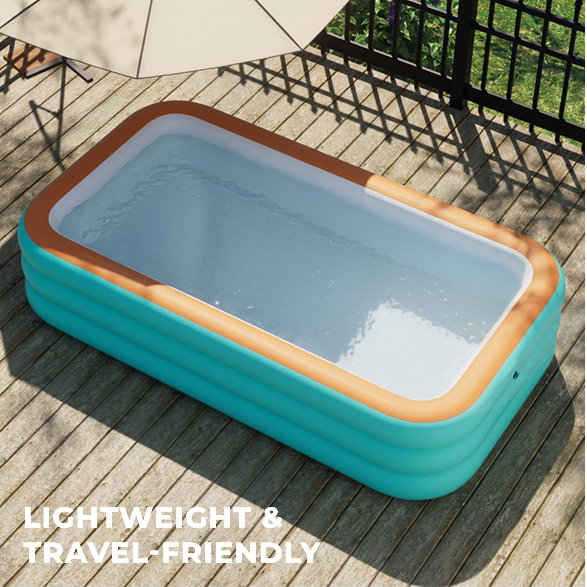 Inflatable Swimming Pool, Portable, Foldable & Spacious Soaking Tub for Adults & Kids 120''*71''*23'',3 Layers with Air Pump, Orange - Blue