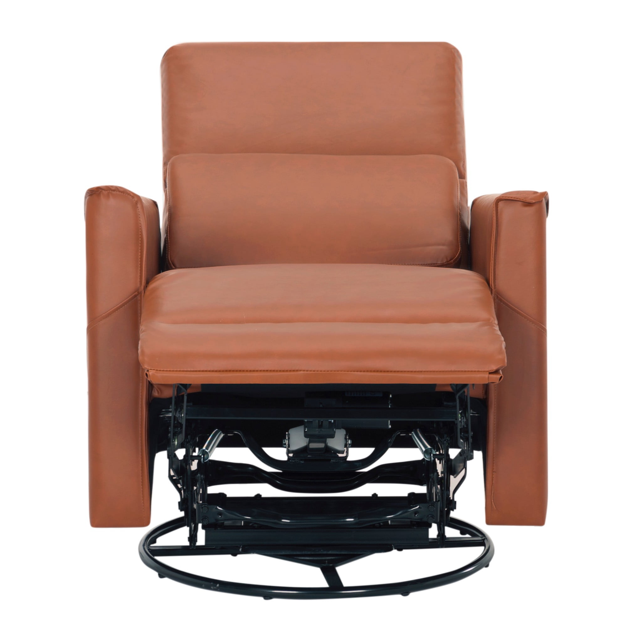 BSHTI PU Leather Electric Swivel Glider Recliner Chair with Rocking Function, Modern Comfort Seating for Living Room, Bedroom（Brown）