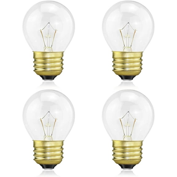 40 watt Appliance Oven Light Bulb - High Temp - 120v Clear - 415 Lumens - E26/E27 Medium Brass Base - G45 4-Pack