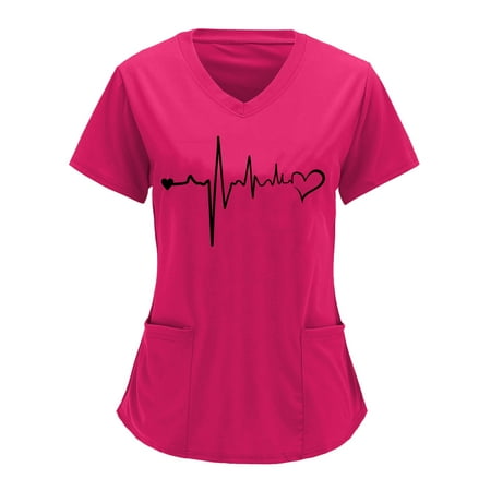 

Easter Shirts for Girls Scrub Top Short Sleeve Casual Plus Size Tops with Pockets