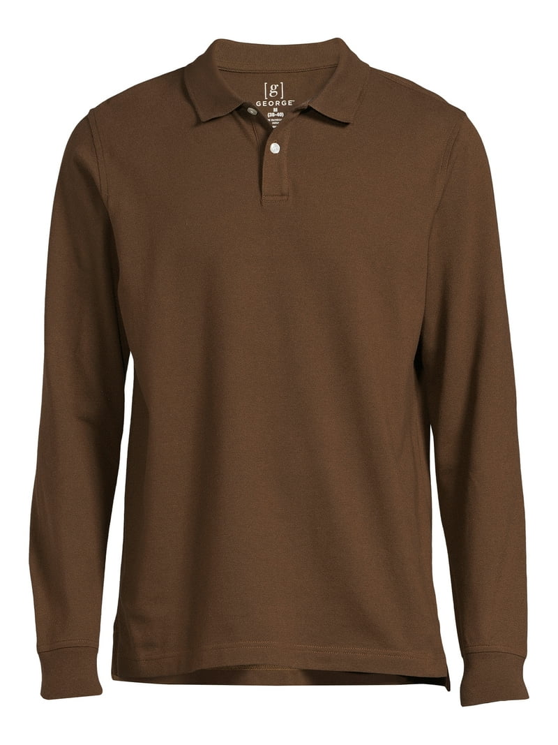 George Men's Pique Polo Shirt with Long Sleeves, Sizes S-3XL