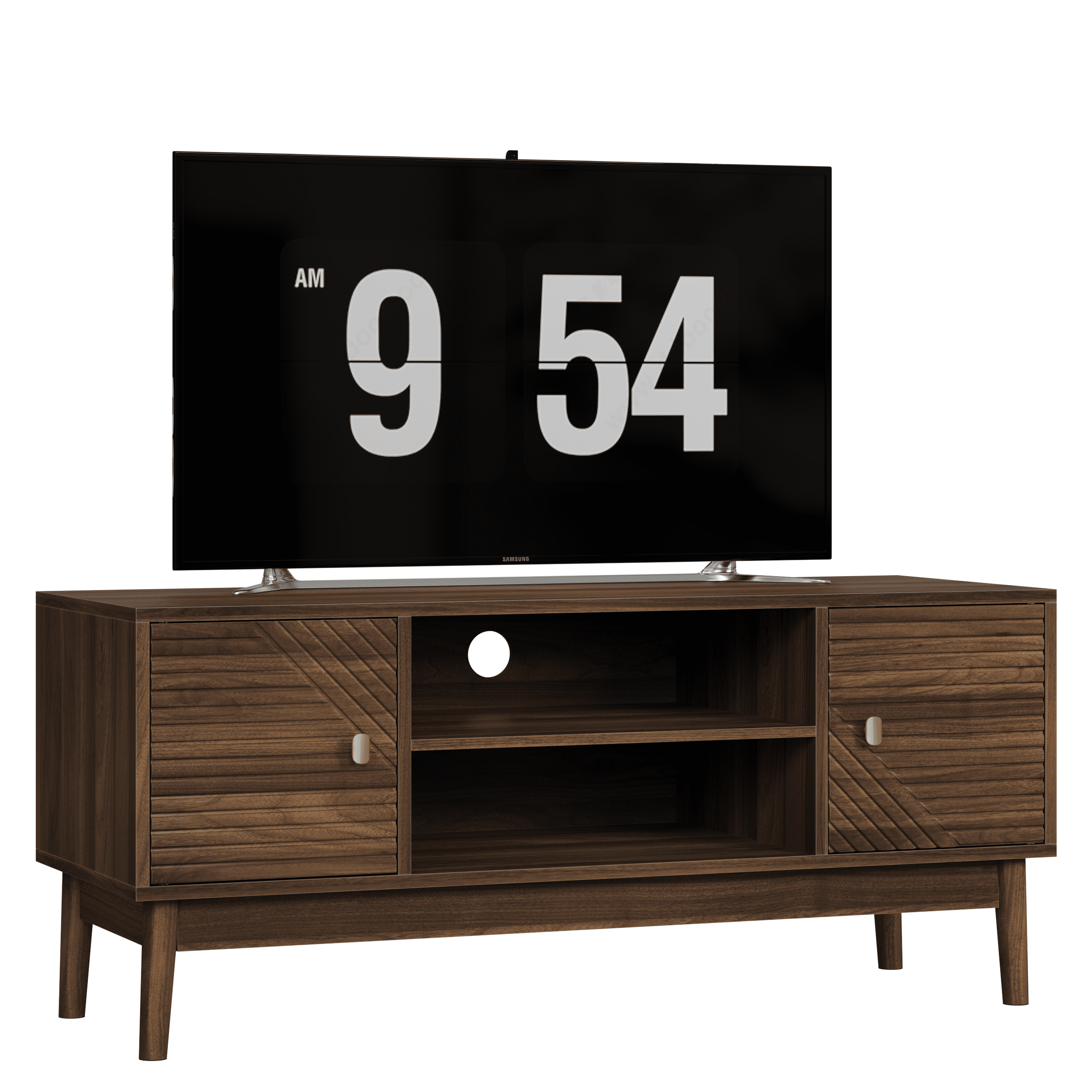 TrumanPick 43.3"TV Stand, Mid-Century Modern for 32/45 inch TV, Farmhouse TV Stand, Entertainment Center with Storage, TV and Media Console for Living Room, Walnut