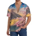 thumbnail image 7 of Lsque Cherry Blossoms print Men's Cuban Collar Short Sleeve Shirt Summer Beachwear Casual Button Down Fashionable Vacation Leisure Shirt-Large, 7 of 7