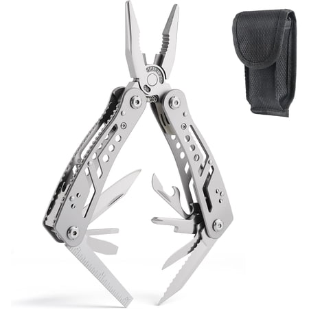 14-In-1 EDC Multitool Pliers Stainless Steel Multi Pliers Pocket Knife Bottle Opener Screwdriver with Pouch for Survival and Camping