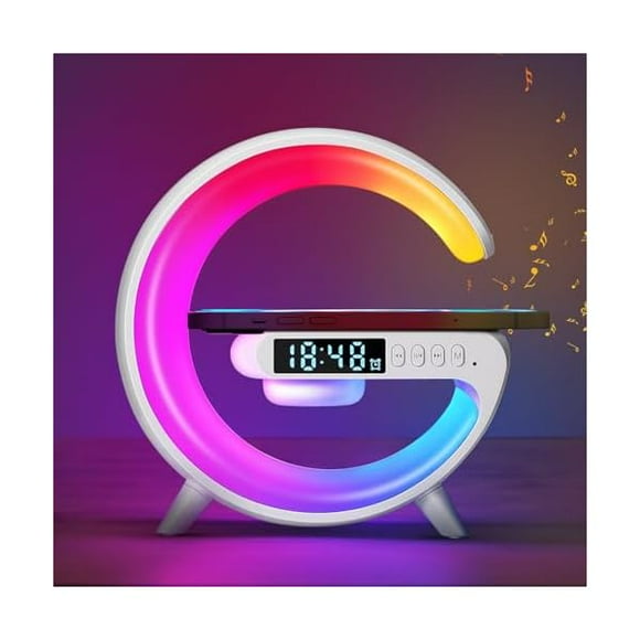 HAYANWireless Charger Atmosphere Lamp, New Mini LED Table Lamp, Bluetooth Speaker, Dimmable Night Light Bedside Lamp Alarm Clock with Music for Christmas Birthday New Year Gifts