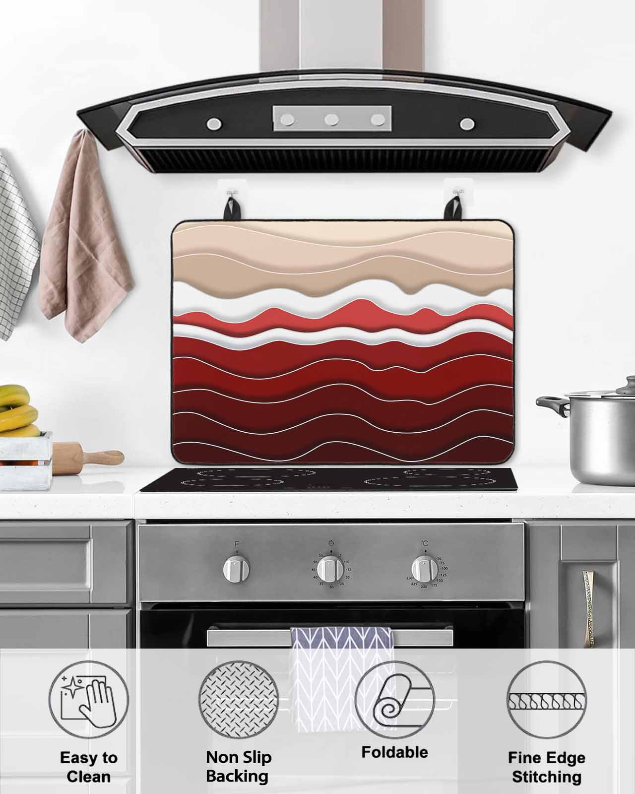 nqOlkjepod Large Induction Cooktop Protector Mat 36"x21", Red Ombre Stripe Stove Top Covers for Electric Stove, Abstract Summer Beach Coastal Stove Burner Cover Mats, Glass Top Stove Cover